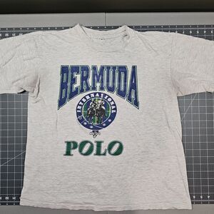 Vintage Bermuda International Polo Tshirt Large 90s Singlestitch Horses Beach